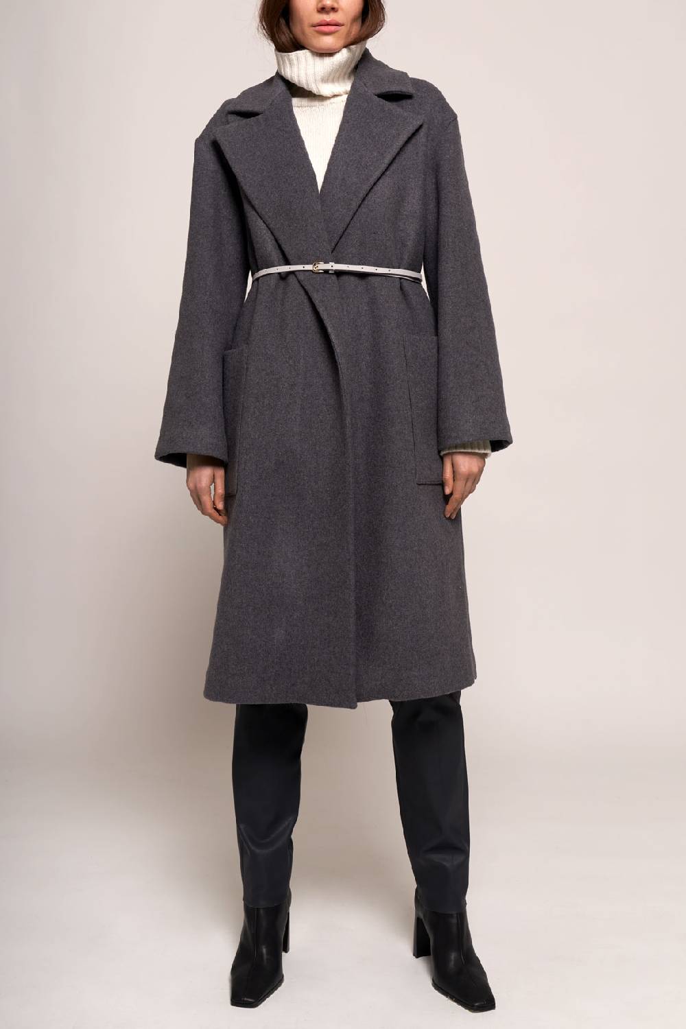 Manzoni 24 Cappotto in lana con cintura in nappa Manzoni 24 Cappotto in lana con cintura in nappa