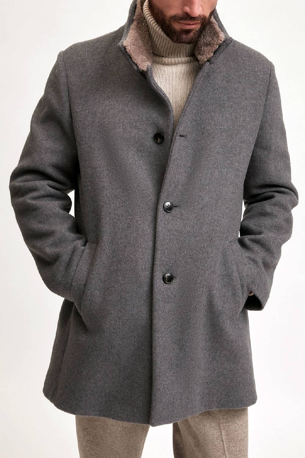 Manzoni 24 Cappotto in lana con collo in montone curly Offerte