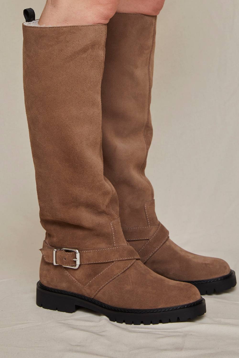 ﻿Kalliste K35 BIKER BOOTS VELOUR FANGO Consegna Veloce
