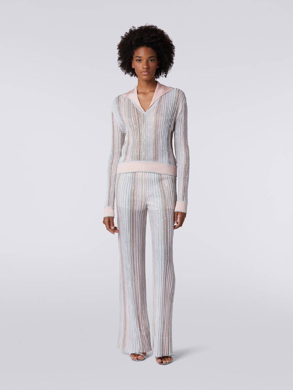 Missoni Pantaloni in maglia a righe verticali con paillettes Sottocosto