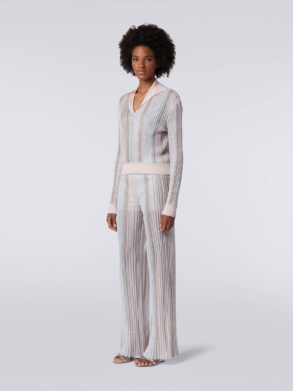 Missoni Pantaloni in maglia a righe verticali con paillettes Sottocosto