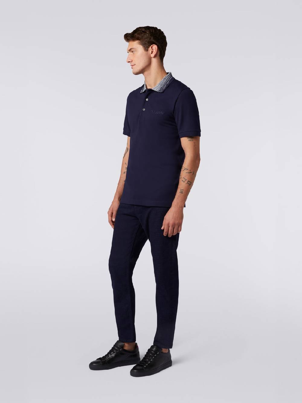 Missoni Polo in cotone con colletto fiammato e scritta logo Negozio