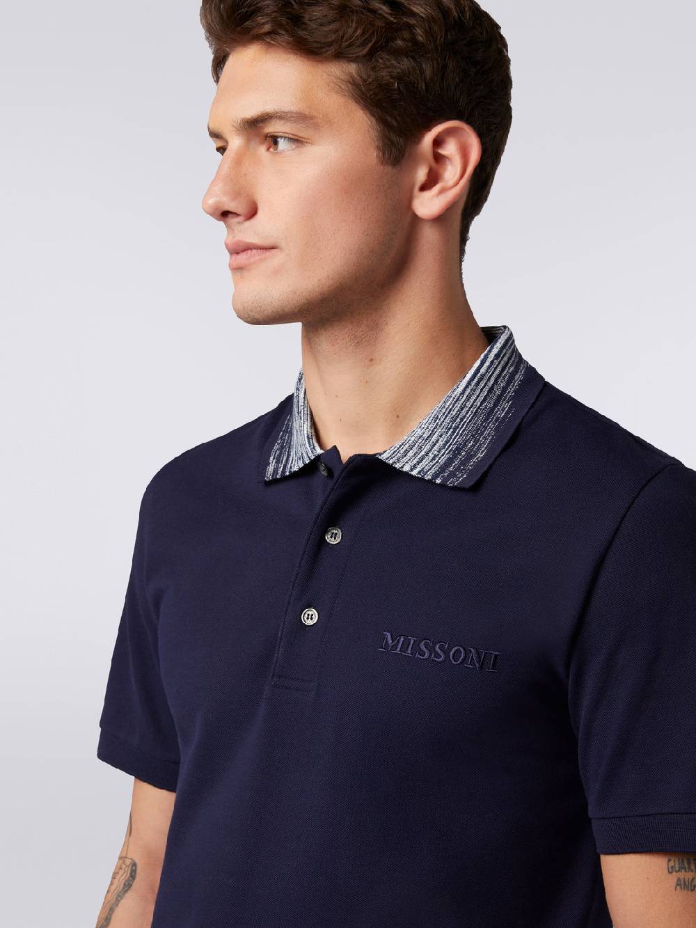 Missoni Polo in cotone con colletto fiammato e scritta logo Negozio
