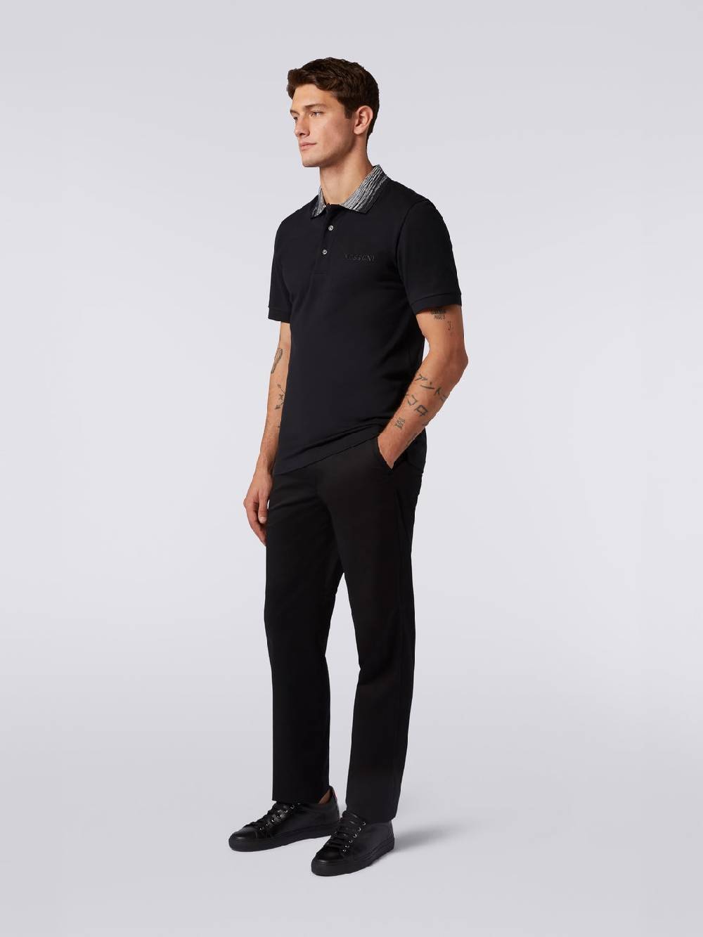Missoni Polo in cotone con colletto fiammato e scritta logo Nuova