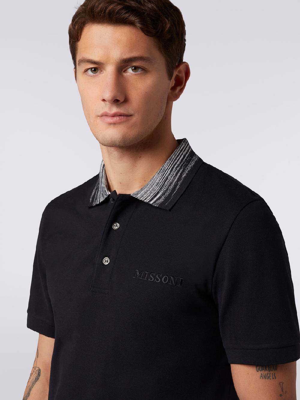 Missoni Polo in cotone con colletto fiammato e scritta logo Nuova
