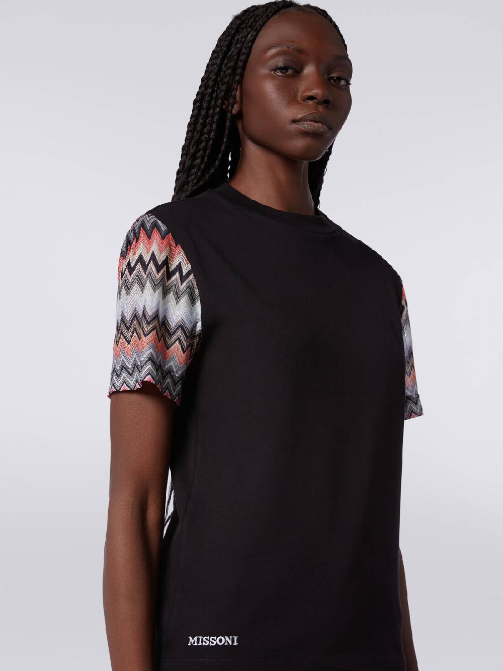 Missoni T-shirt girocollo in cotone con inserti zig zag Hotsell