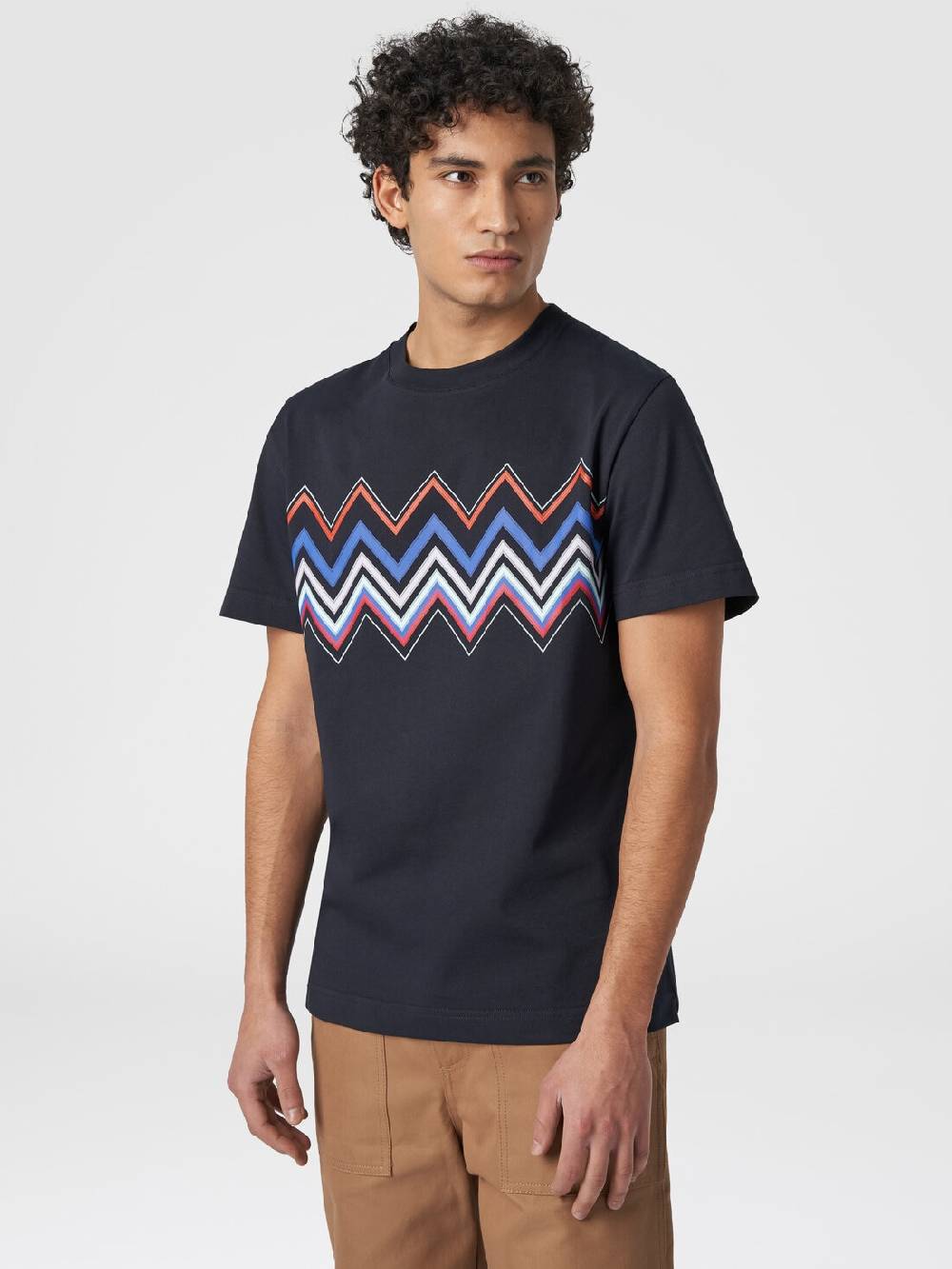 Missoni T-shirt a maniche corte in cotone con stampa zig zag Saldi Di Fabbrica