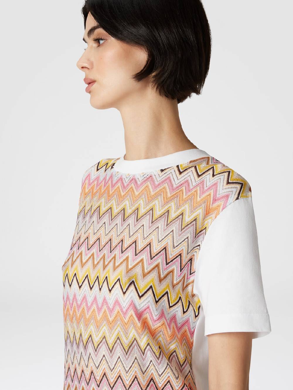 Missoni T-shirt in jersey di cotone con inserti chevron In Linea