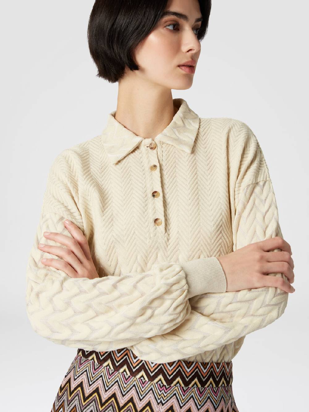 Missoni Polo a maniche lunghe con chevron tono su tono Promozione