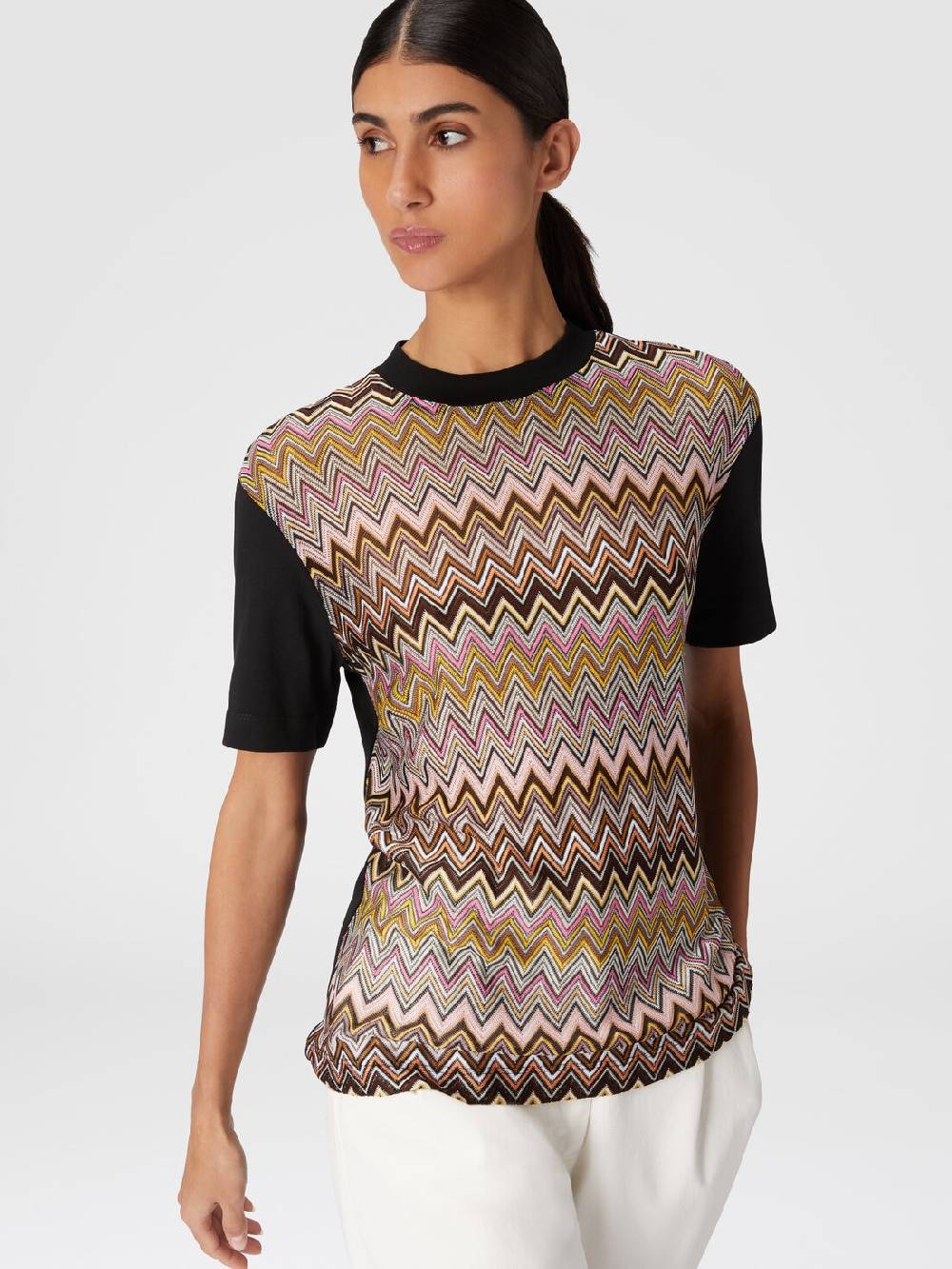 Missoni T-shirt in jersey di cotone con inserti chevron Soddisfazione Garantita