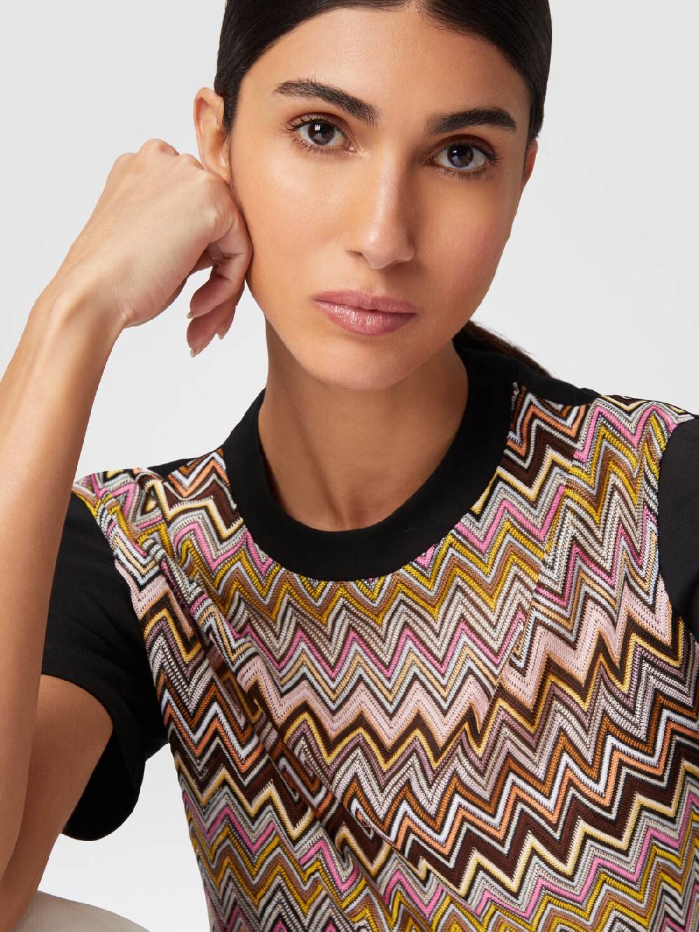 Missoni T-shirt in jersey di cotone con inserti chevron Soddisfazione Garantita
