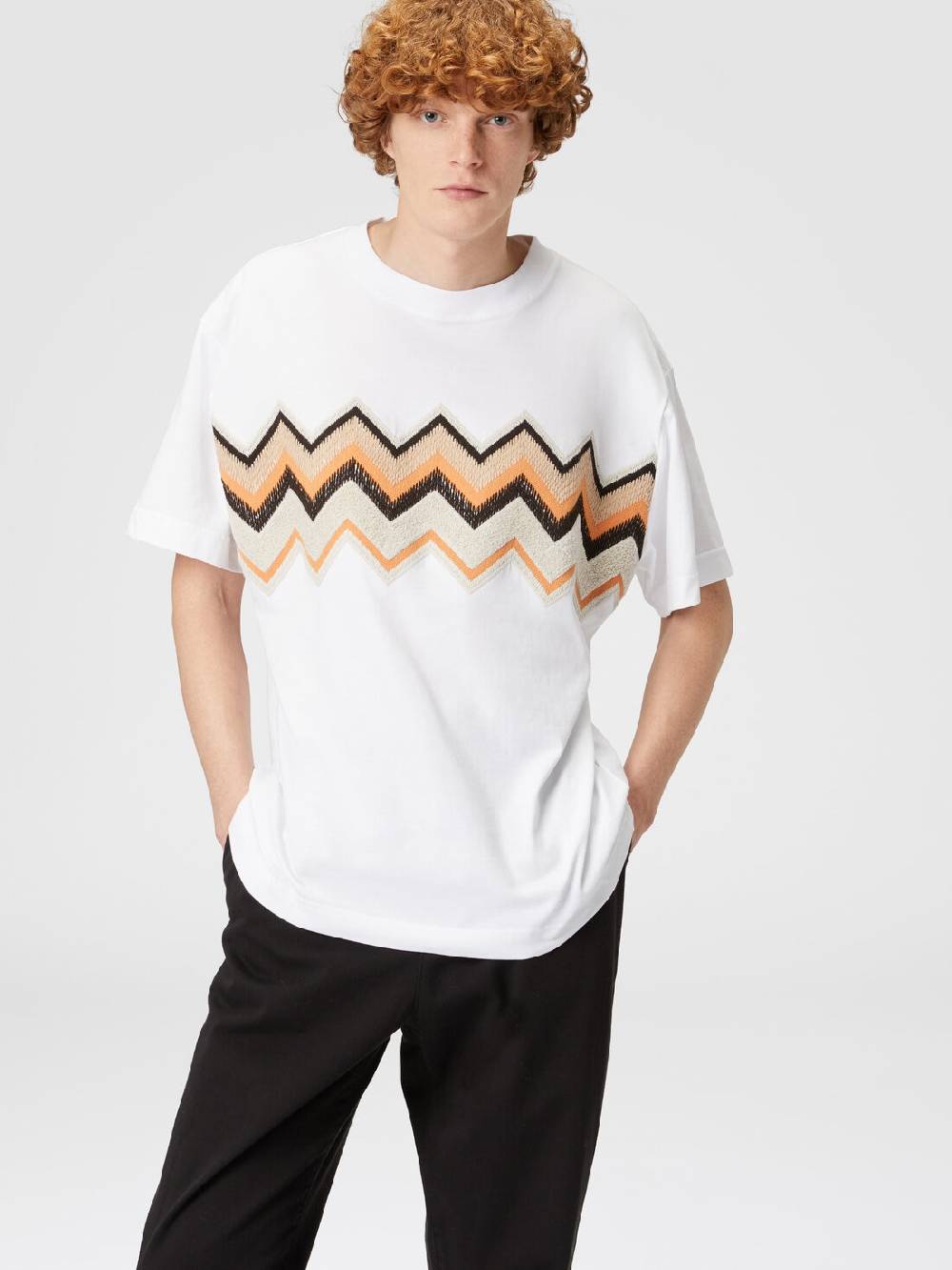 Missoni T-shirt in jersey di cotone con ricamo zig zag Consegna Veloce