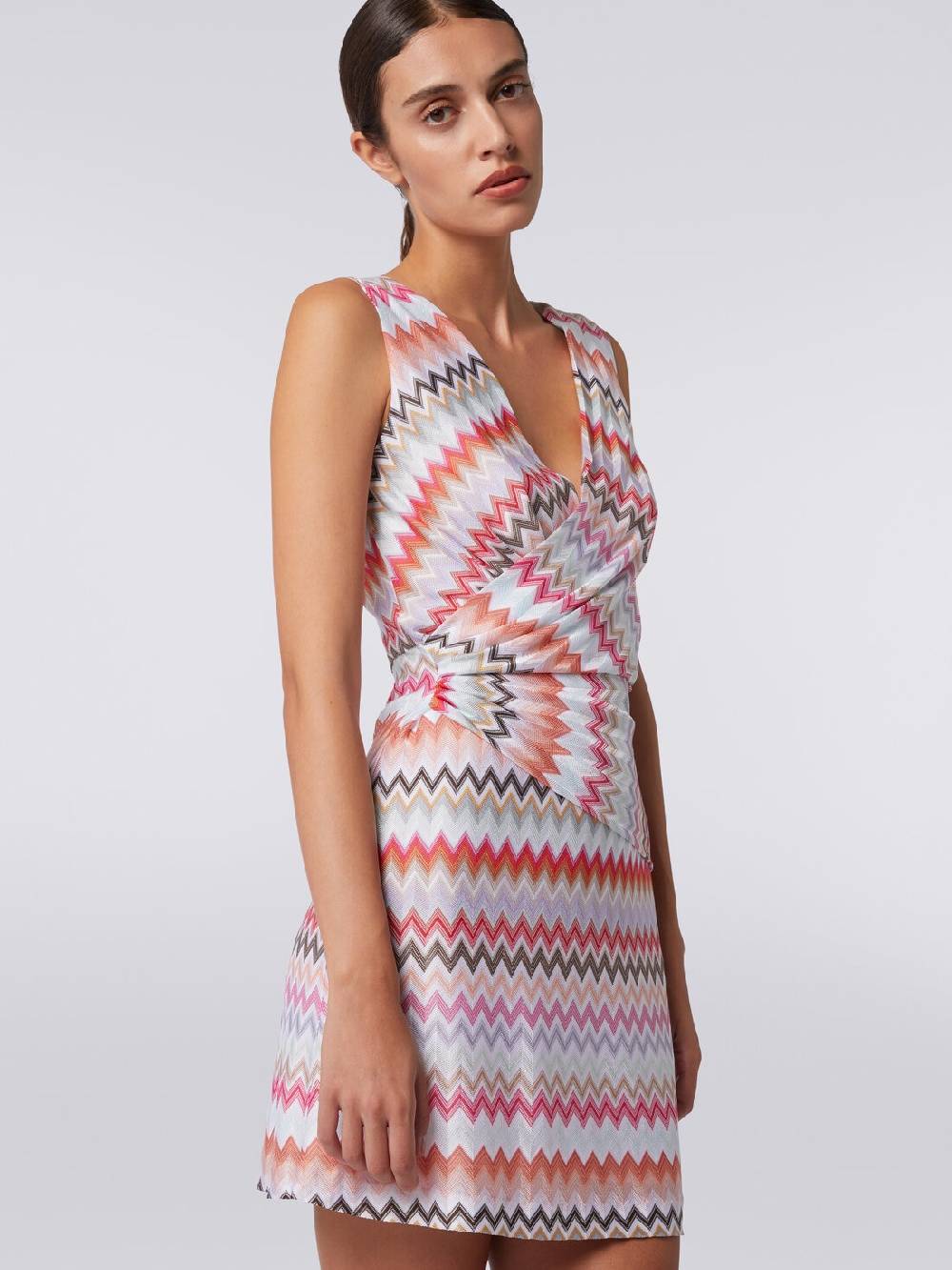 Missoni Mini-abito con scollatura a V in cotone e viscosa zig zag Economico