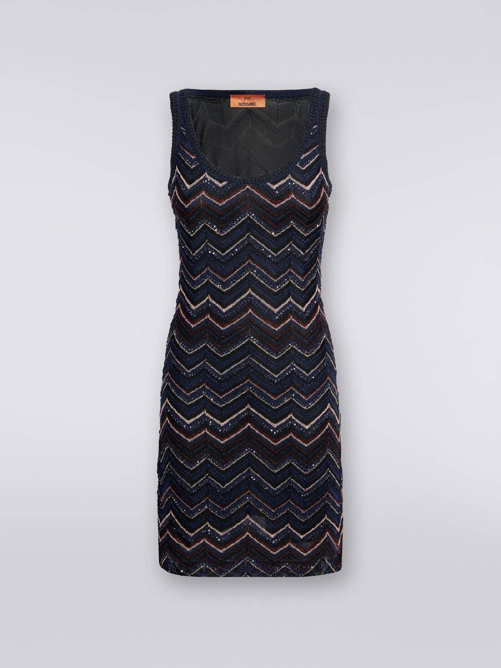 Missoni Mini-abito senza maniche in misto viscosa zig zag con paillettes In Vendita