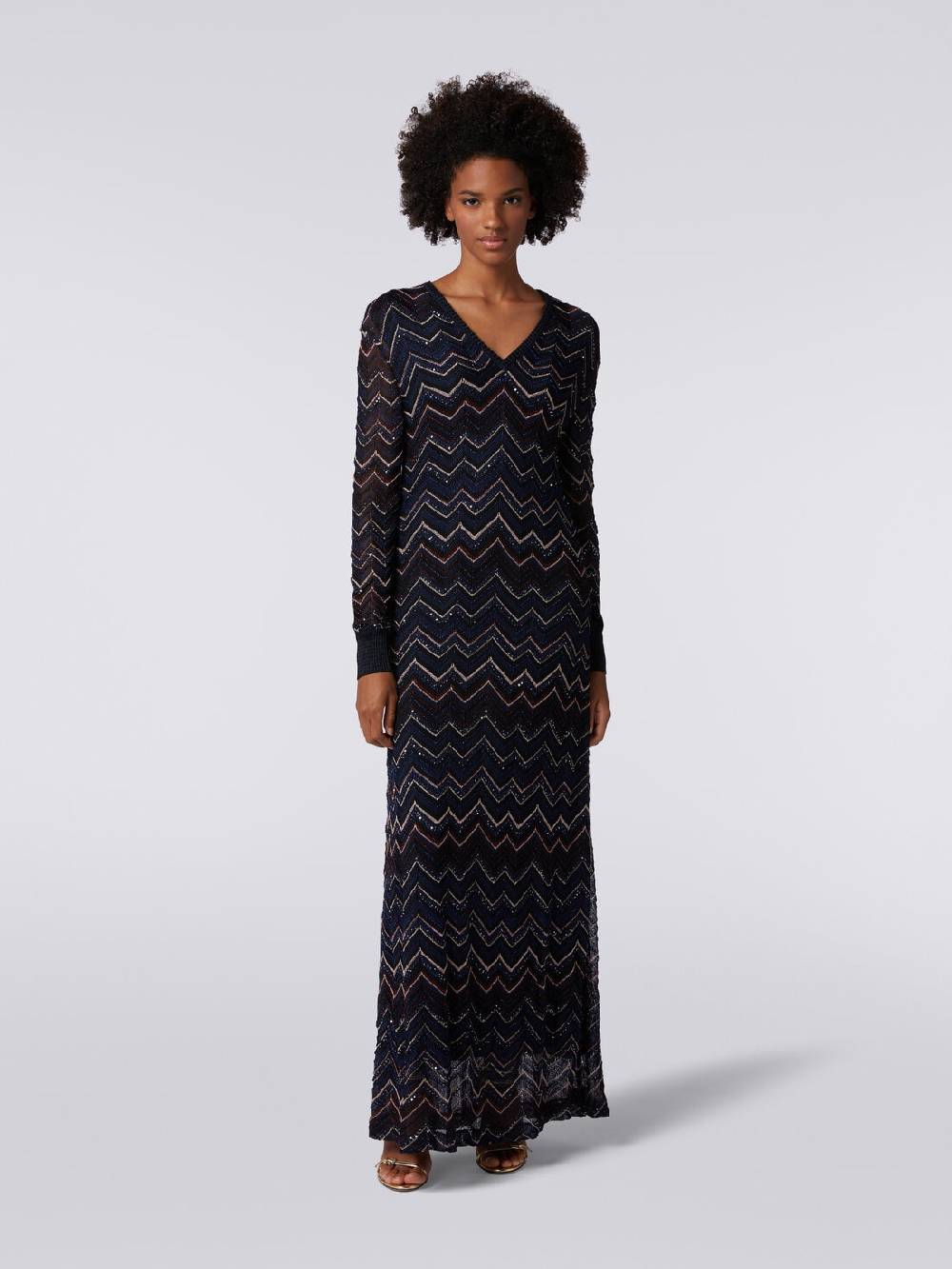 Missoni Abito lungo in maglia zig zag con scollatura a V e lurex Vendita Calda