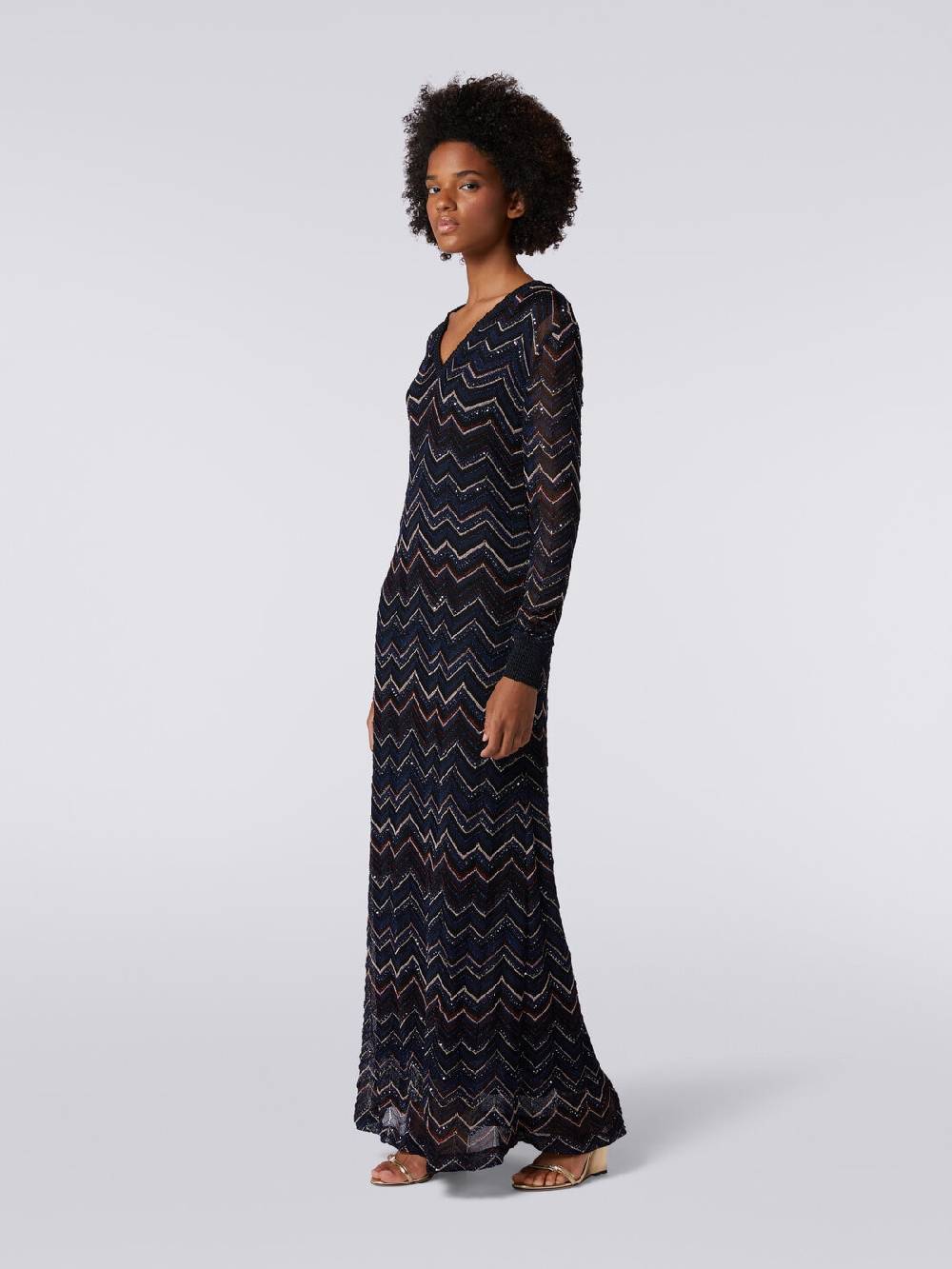 Missoni Abito lungo in maglia zig zag con scollatura a V e lurex Vendita Calda