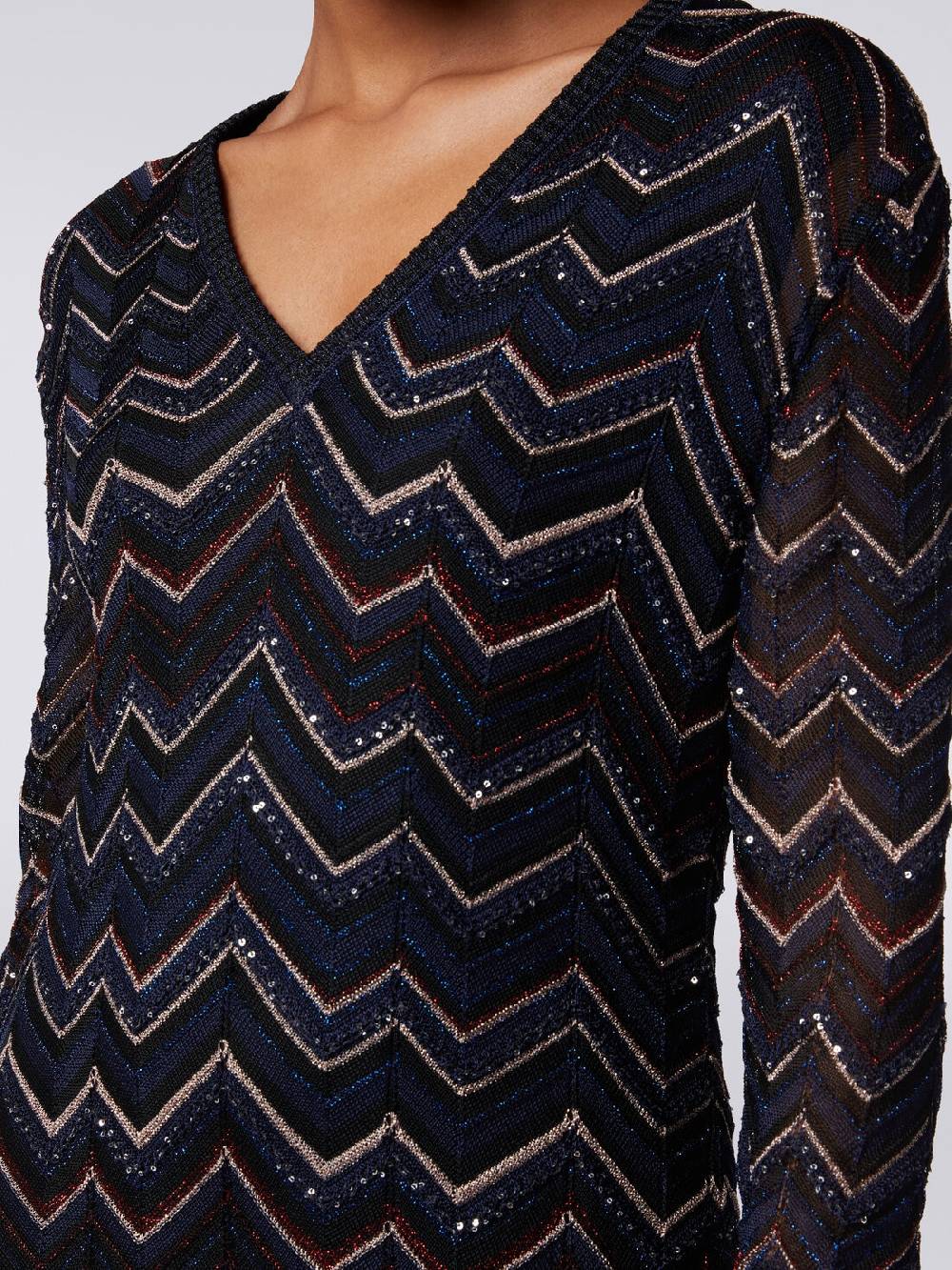 Missoni Abito lungo in maglia zig zag con scollatura a V e lurex Vendita Calda