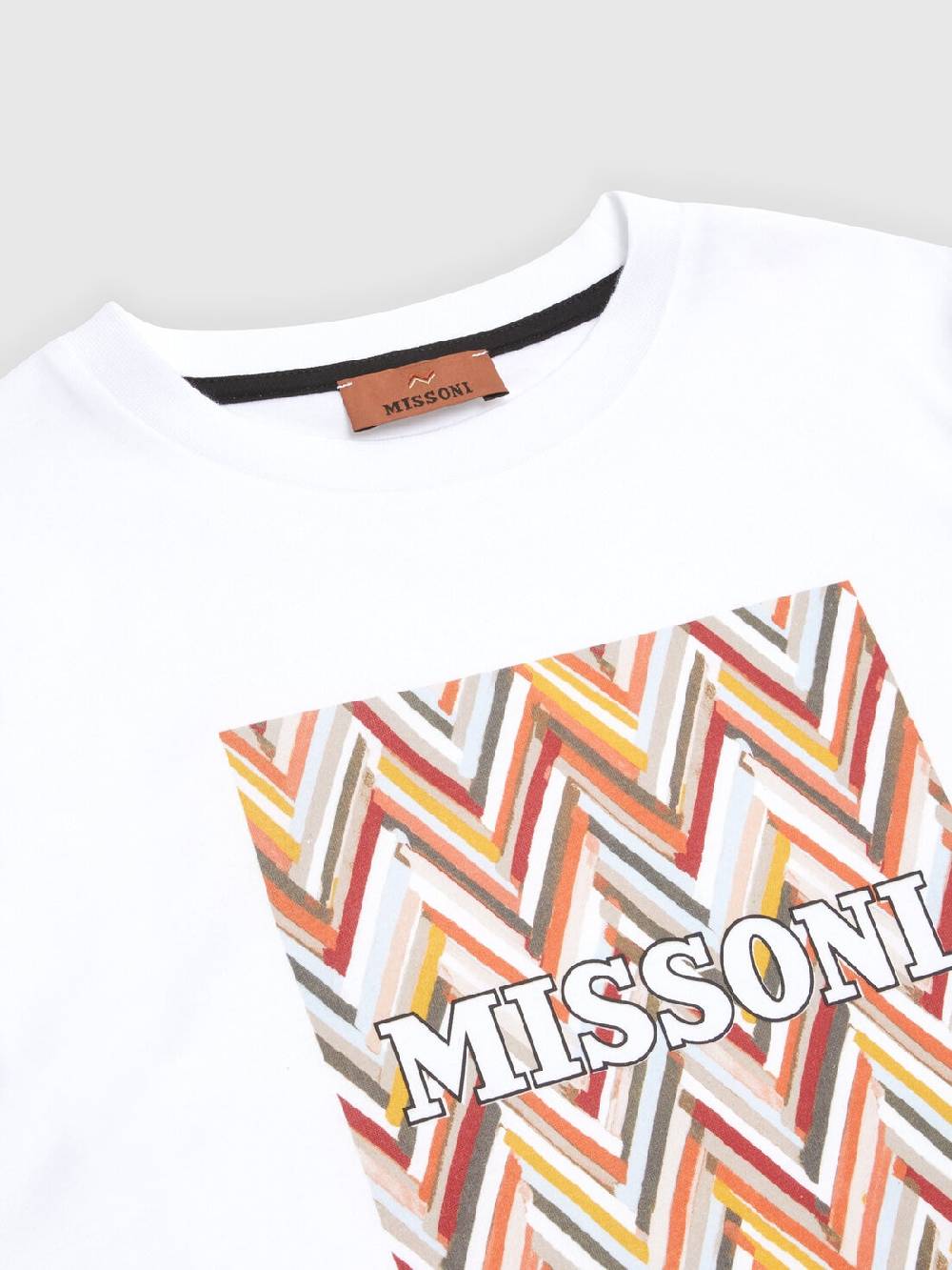Missoni T-shirt in jersey di cotone con stampa chevron e logo Promozione