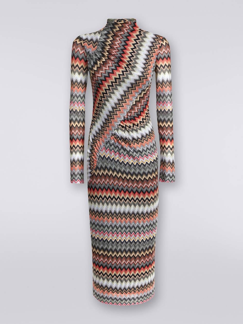 Missoni Abito lungo con collo alto in cotone e viscosa zig zag con arricciature Fino Al -60%