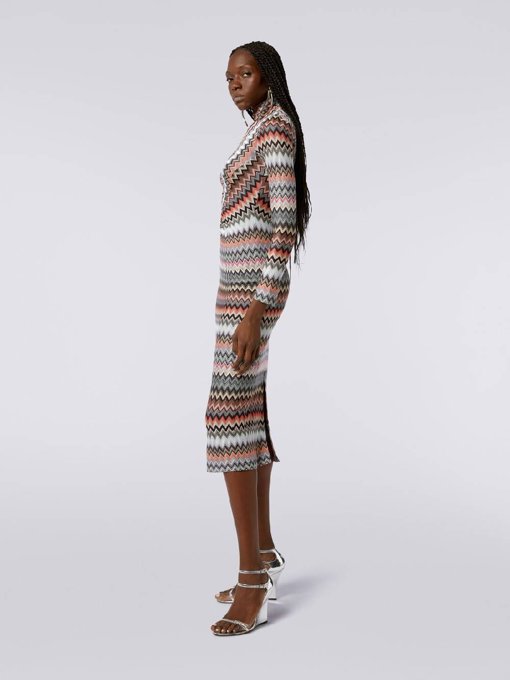 Missoni Abito lungo con collo alto in cotone e viscosa zig zag con arricciature Fino Al -60%