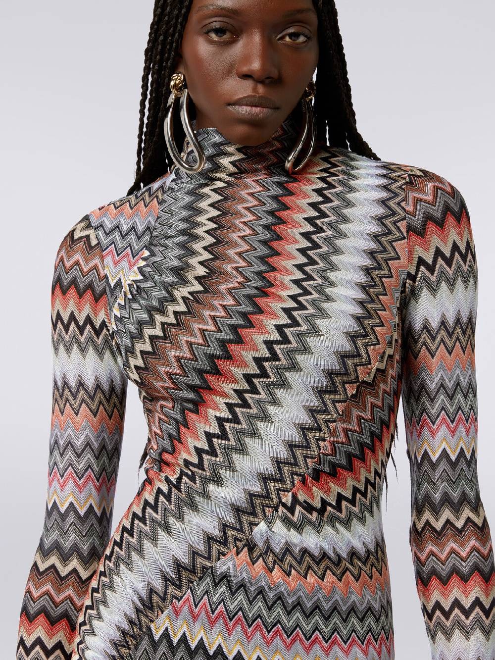 Missoni Abito lungo con collo alto in cotone e viscosa zig zag con arricciature Fino Al -60%