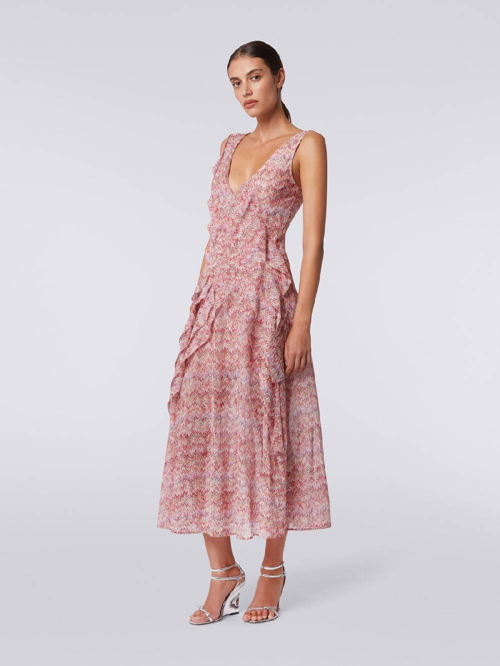 Missoni Abito midi motivo snake con balze e lurex Sottocosto