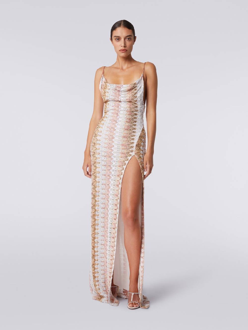 Missoni Abito lungo effetto pizzo con scollatura drappeggiata e spacco Economico