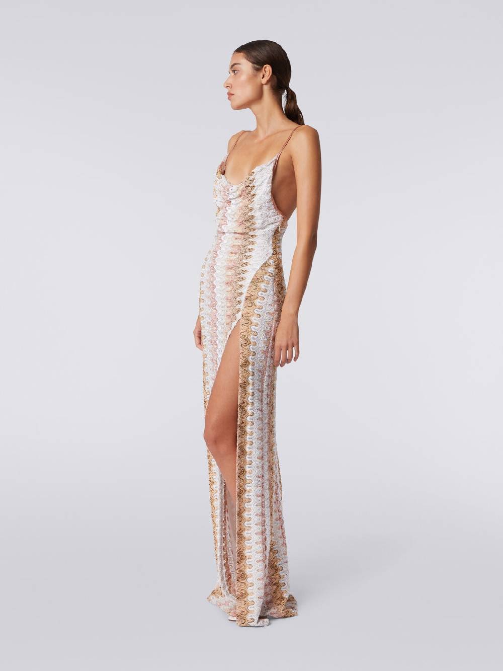 Missoni Abito lungo effetto pizzo con scollatura drappeggiata e spacco Economico