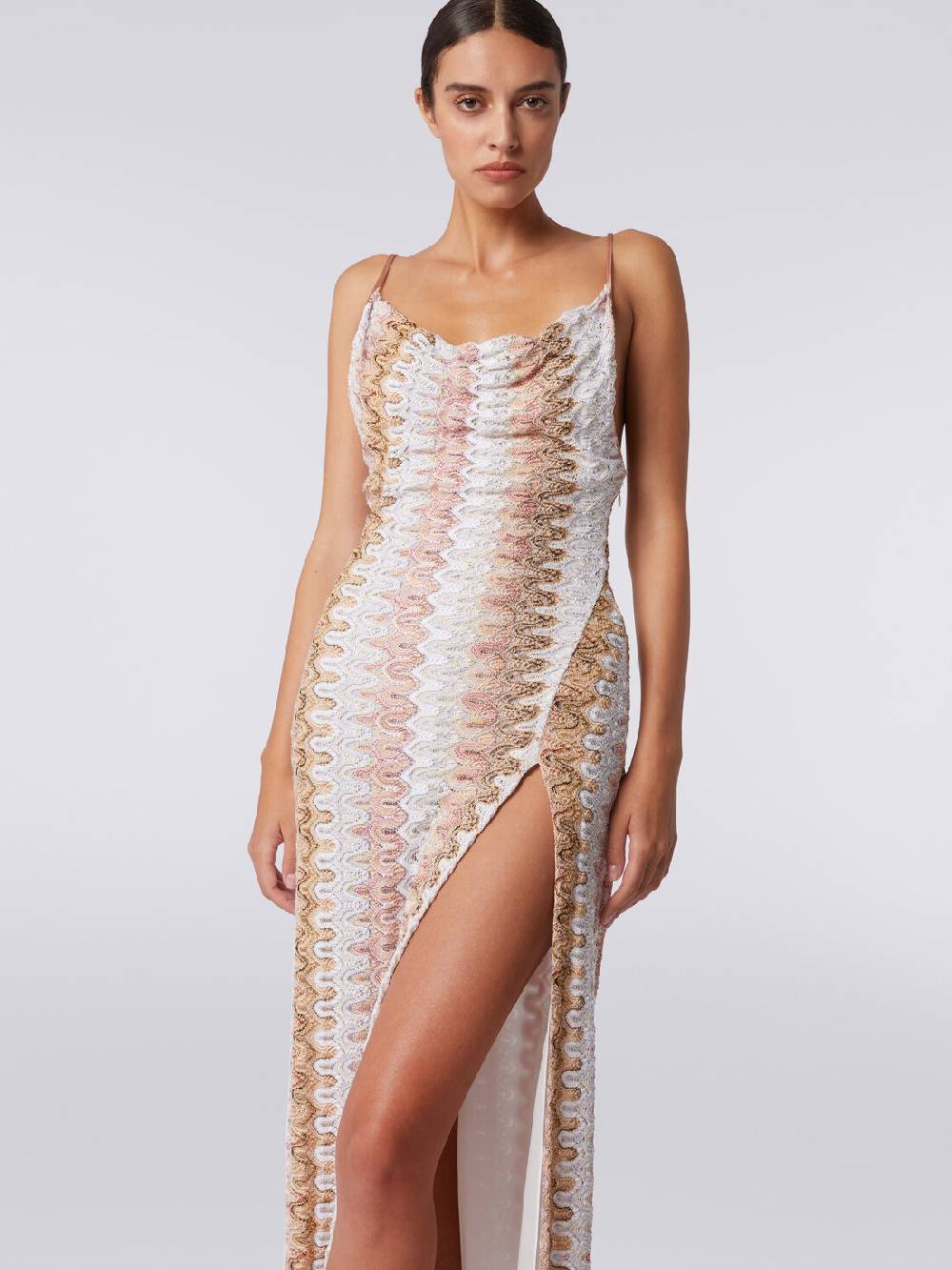 Missoni Abito lungo effetto pizzo con scollatura drappeggiata e spacco Economico