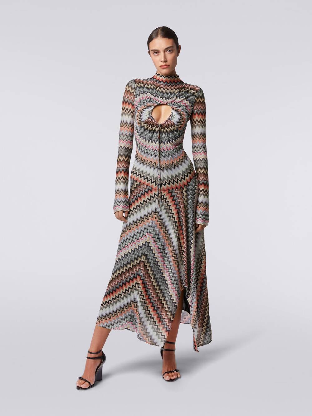 Missoni Abito lungo in cotone e viscosa zig zag con dettaglio cut-out e spacco Nuova