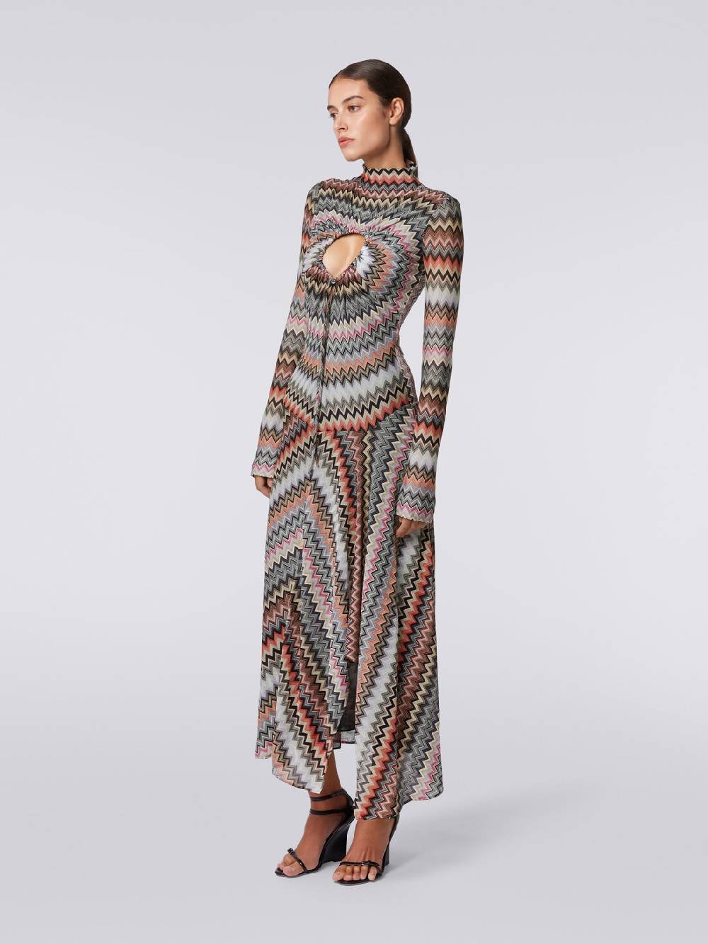 Missoni Abito lungo in cotone e viscosa zig zag con dettaglio cut-out e spacco Nuova