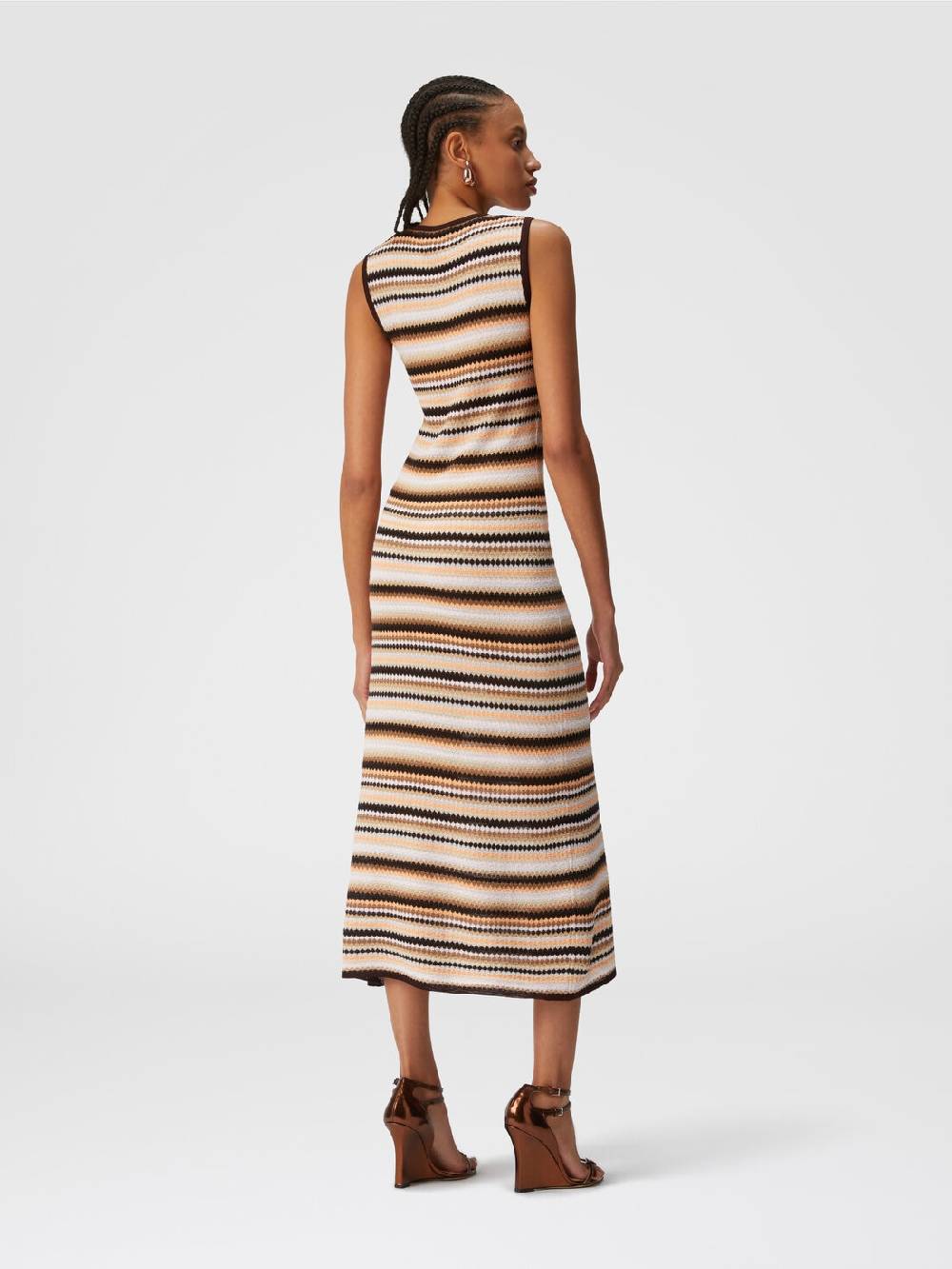 Missoni Abito midi senza maniche in lana e viscosa a righe Vendita