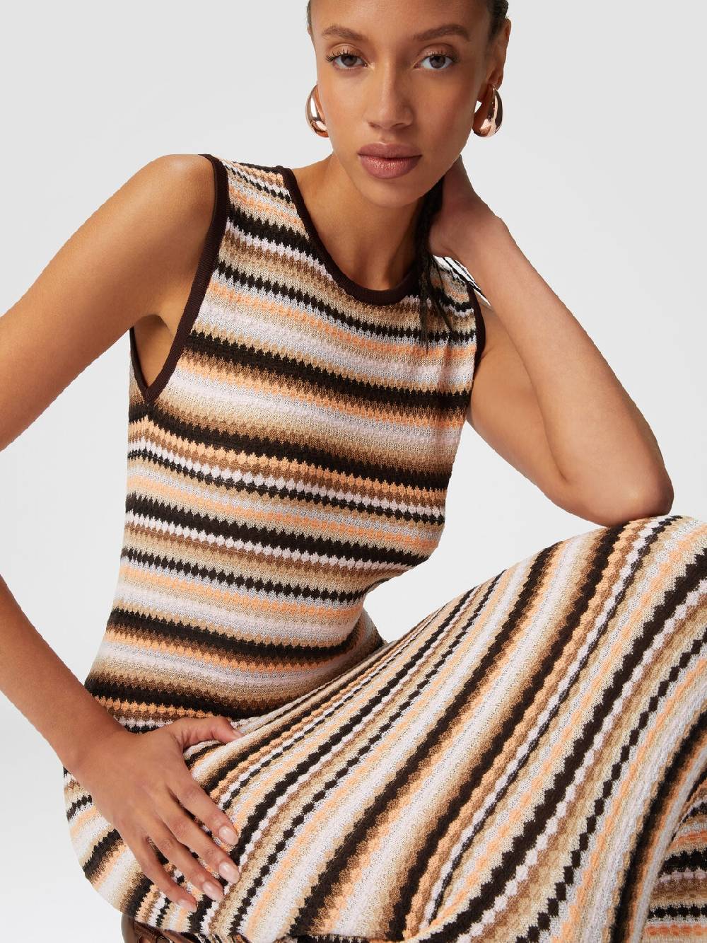 Missoni Abito midi senza maniche in lana e viscosa a righe Vendita