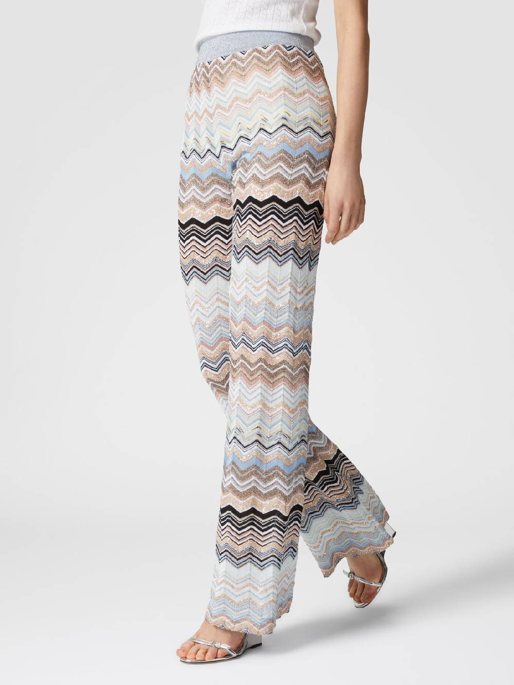 Missoni Pantaloni in maglia chevron lamé con paillettes In Linea