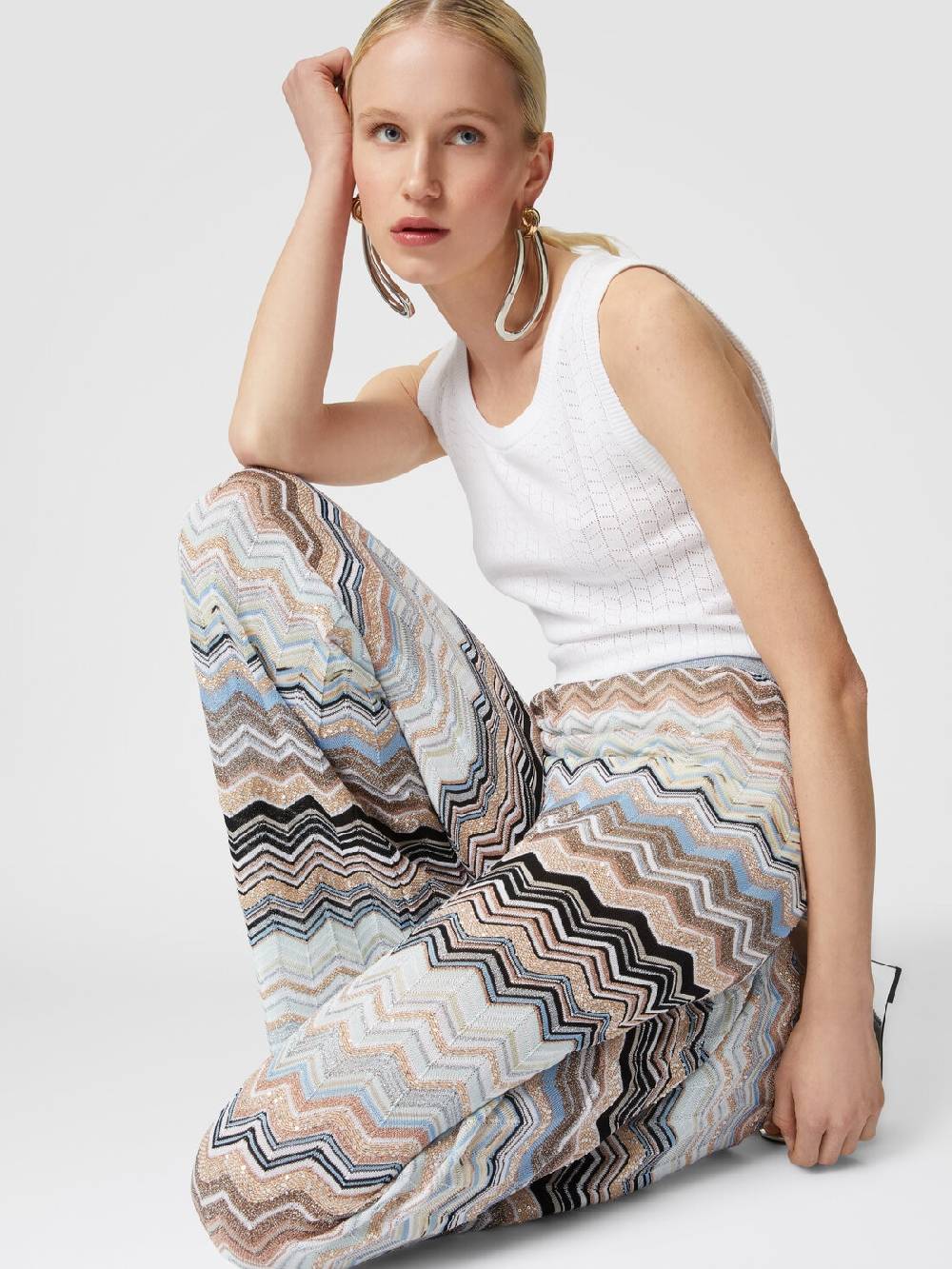 Missoni Pantaloni in maglia chevron lamé con paillettes In Linea
