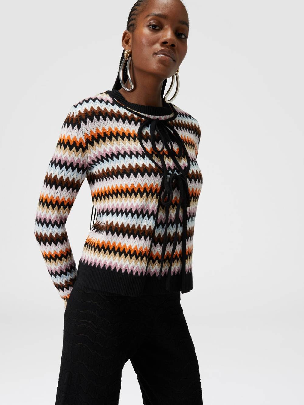 Missoni Cardigan in lana zig zag con profili a contrasto Vendita