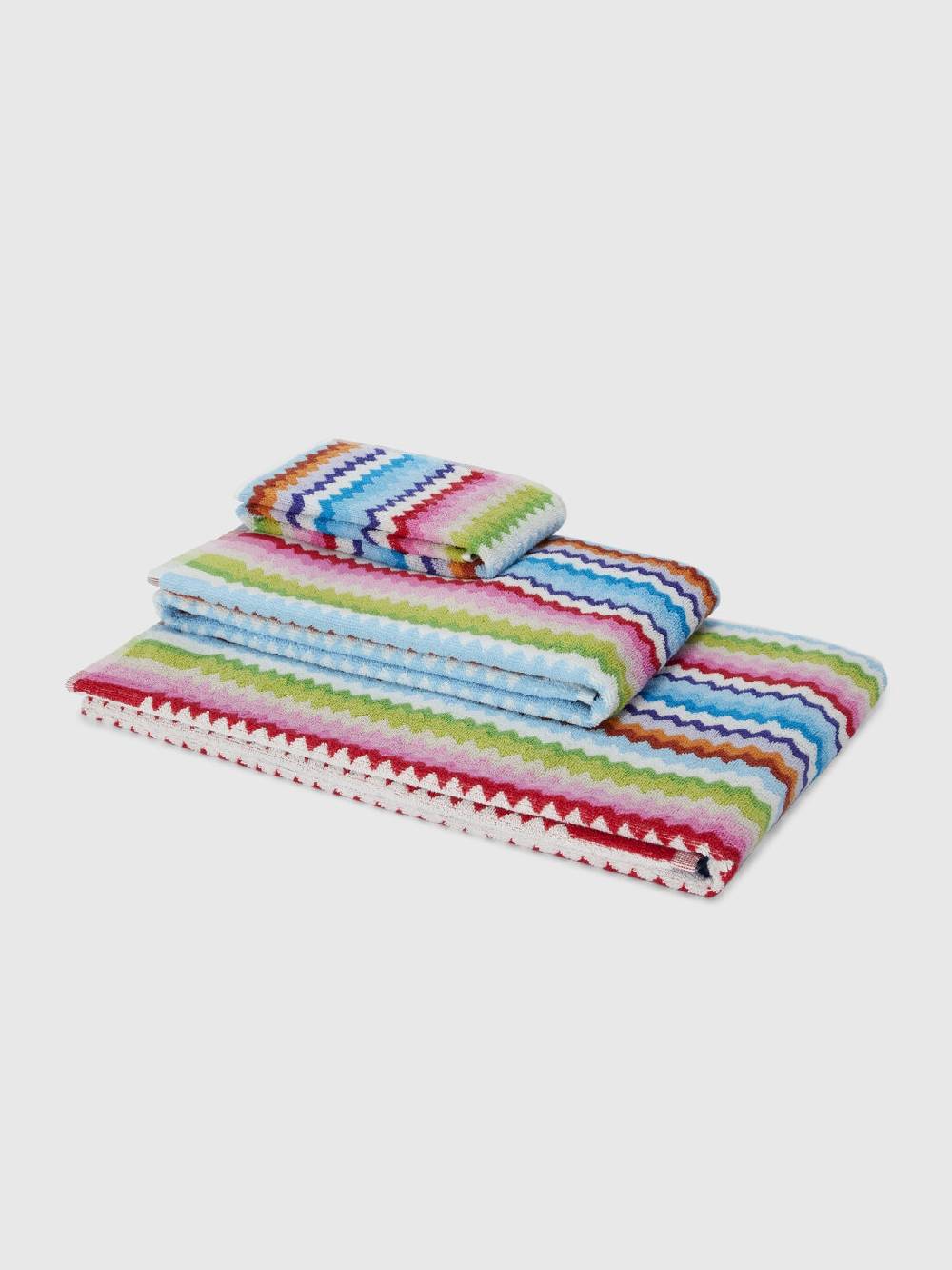 Missoni Set 3 pezzi di asciugamani da bagno Riverbero in spugna di cotone zig zag Nuova