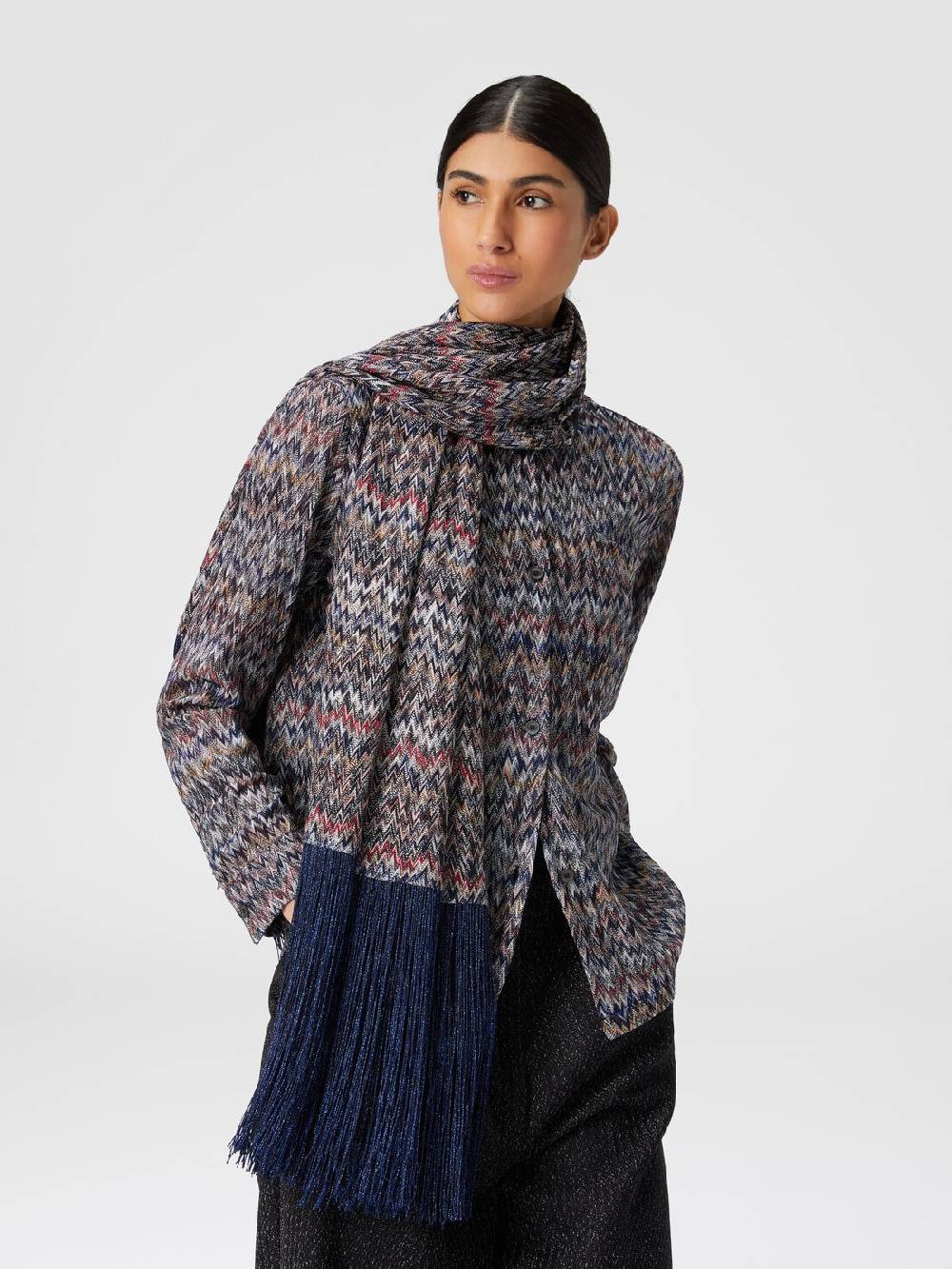 Missoni Stola in viscosa lamé chevron con frange Italy