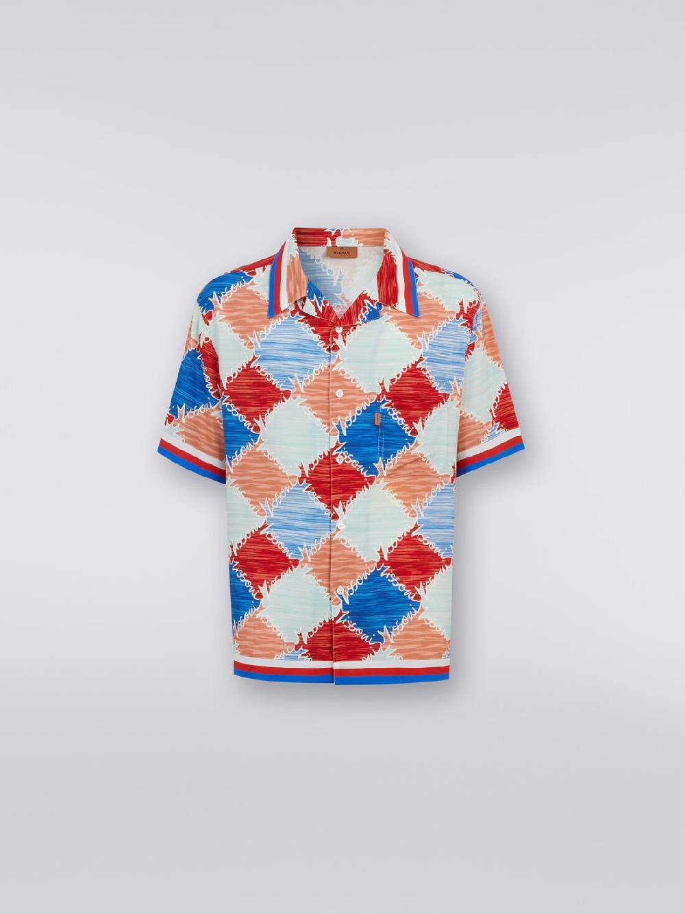 Missoni Camicia a maniche corte in viscosa a losanghe con scritta logo Prezzo Ridotto