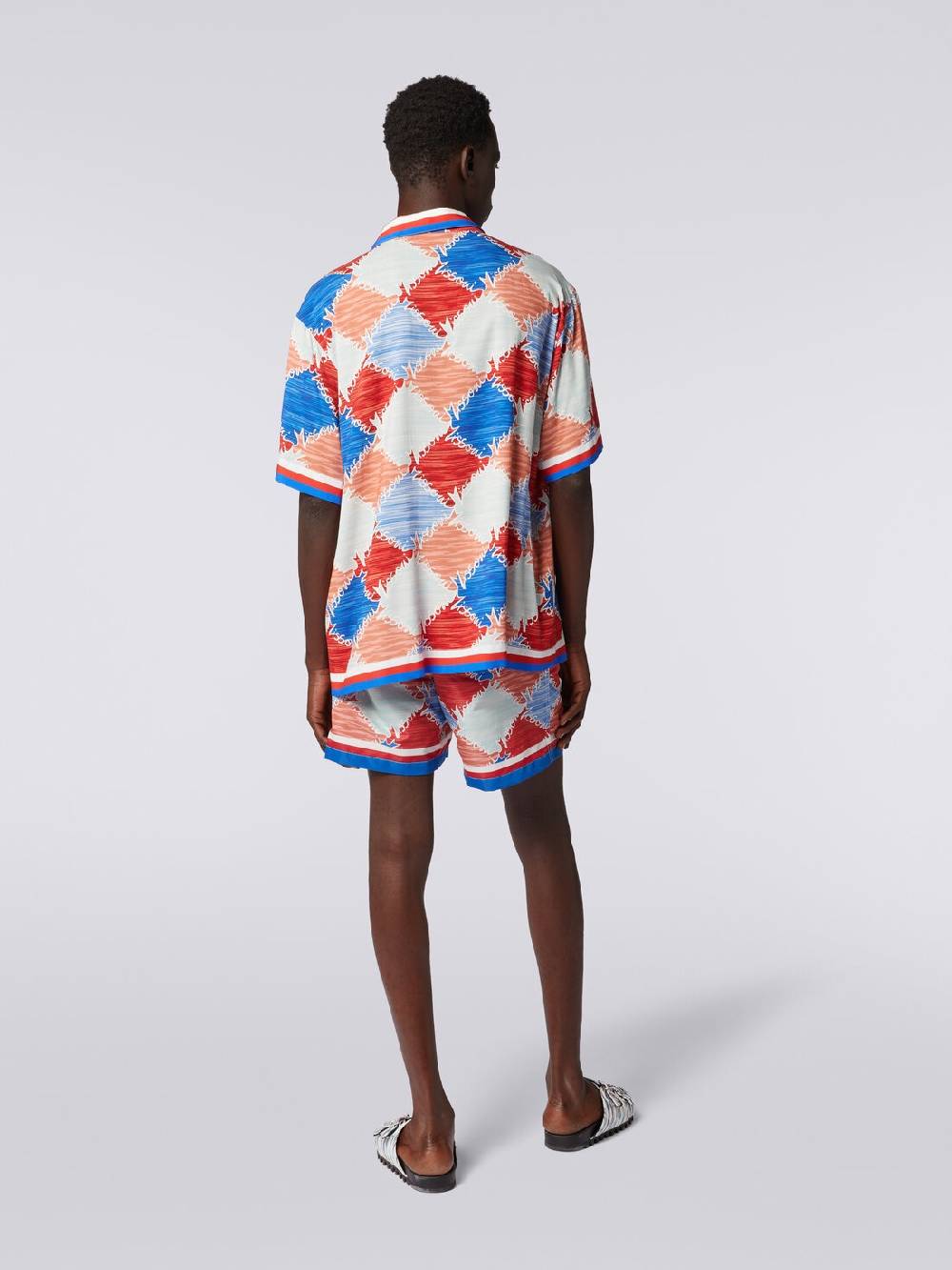 Missoni Camicia a maniche corte in viscosa a losanghe con scritta logo Prezzo Ridotto