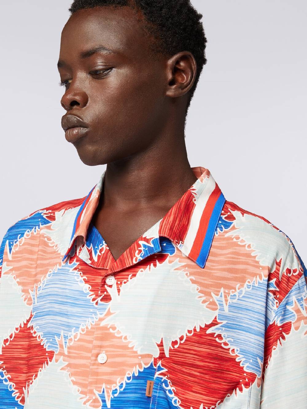 Missoni Camicia a maniche corte in viscosa a losanghe con scritta logo Prezzo Ridotto