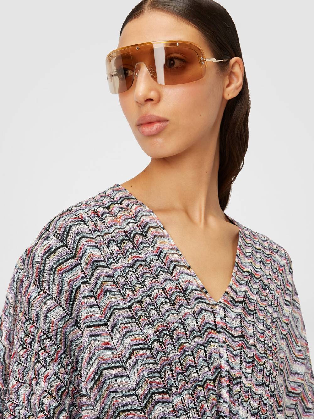 Missoni Poncho in maglia di viscosa e cotone chevron Nuovo