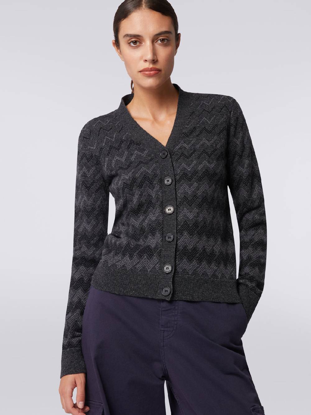 Missoni Cardigan con scollo a V in cachemire con zig zag Spedizione Gratuita