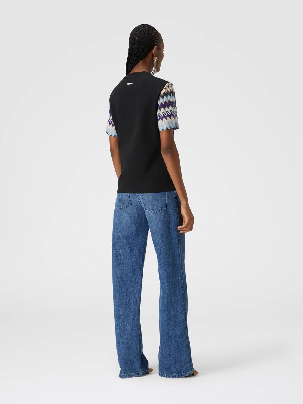 Missoni T-shirt in jersey di cotone con maniche in maglia zig zag Promozione Limitata