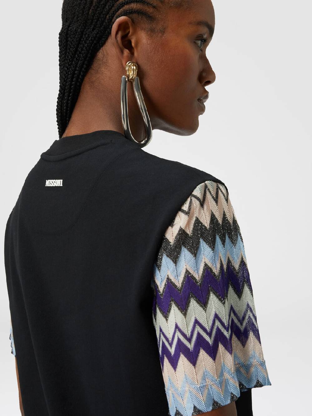 Missoni T-shirt in jersey di cotone con maniche in maglia zig zag Promozione Limitata