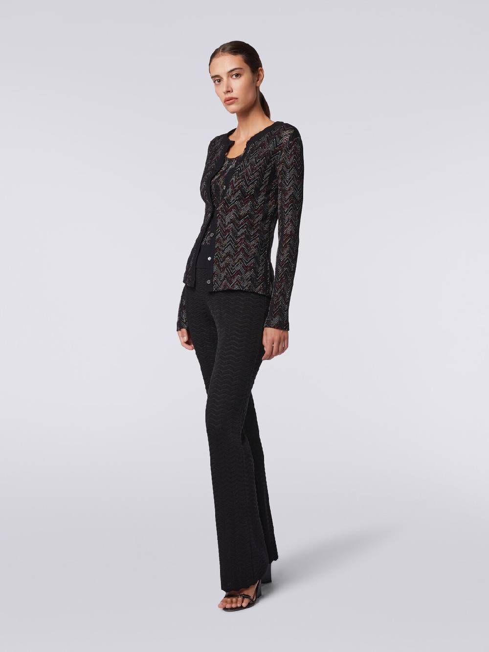 Missoni Cardigan corto in maglia di lana e viscosa con zig zag in rilievo Presa