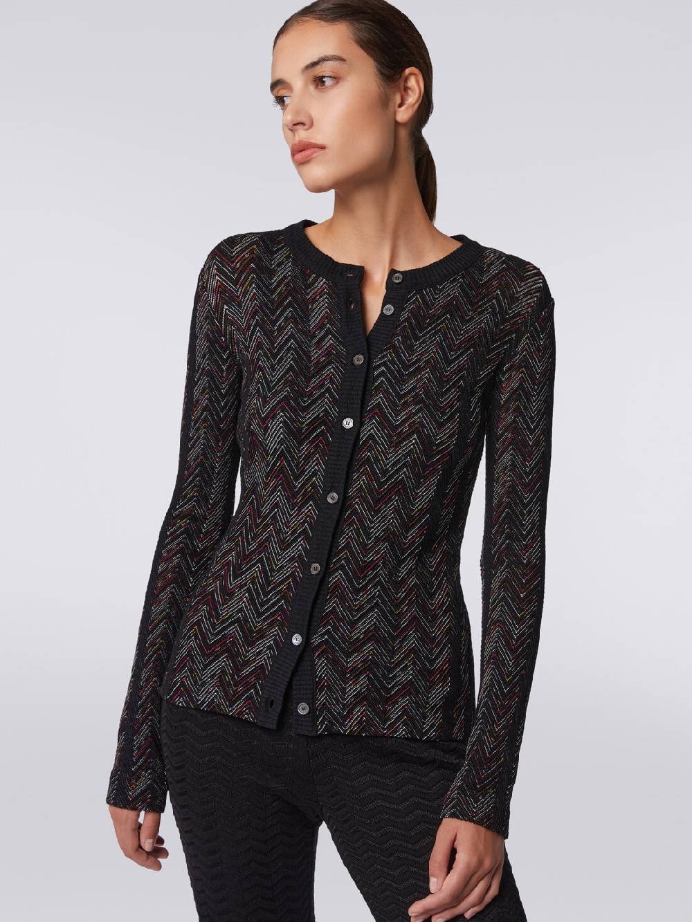 Missoni Cardigan corto in maglia di lana e viscosa con zig zag in rilievo Presa