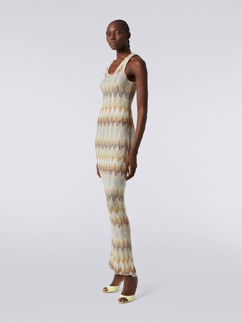 Missoni Abito lungo smanicato in viscosa zig zag con lurex Saldi Di Fabbrica