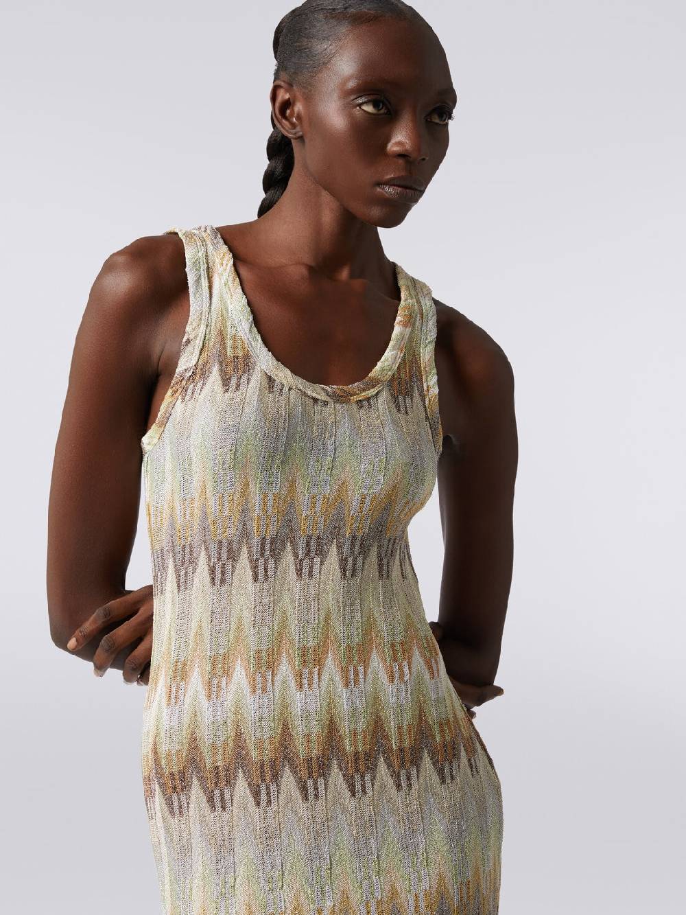 Missoni Abito lungo smanicato in viscosa zig zag con lurex Saldi Di Fabbrica