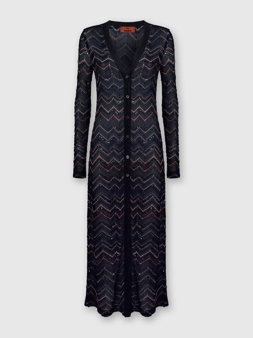 Missoni Cardigan lungo in maglia zig zag con lurex e paillettes Spedizione Gratuita
